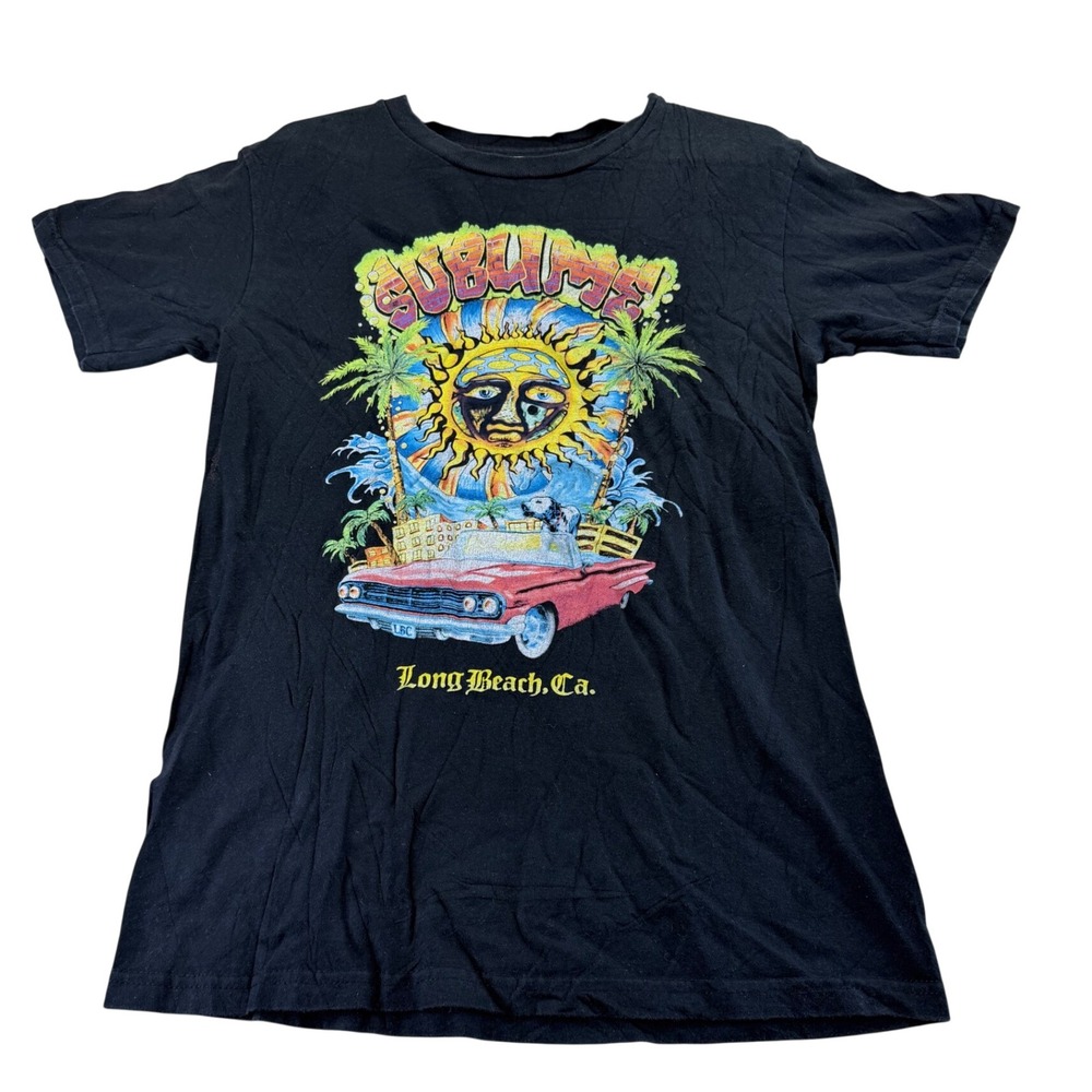 Sublime T-Shirt Mens S Black Long Beach Sun Graphic Tee Short Sleeve Cotton